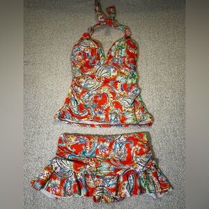 NWT Lauren Ralph Lauren Paisley Halterkini Top & skirted bottom set Size 6